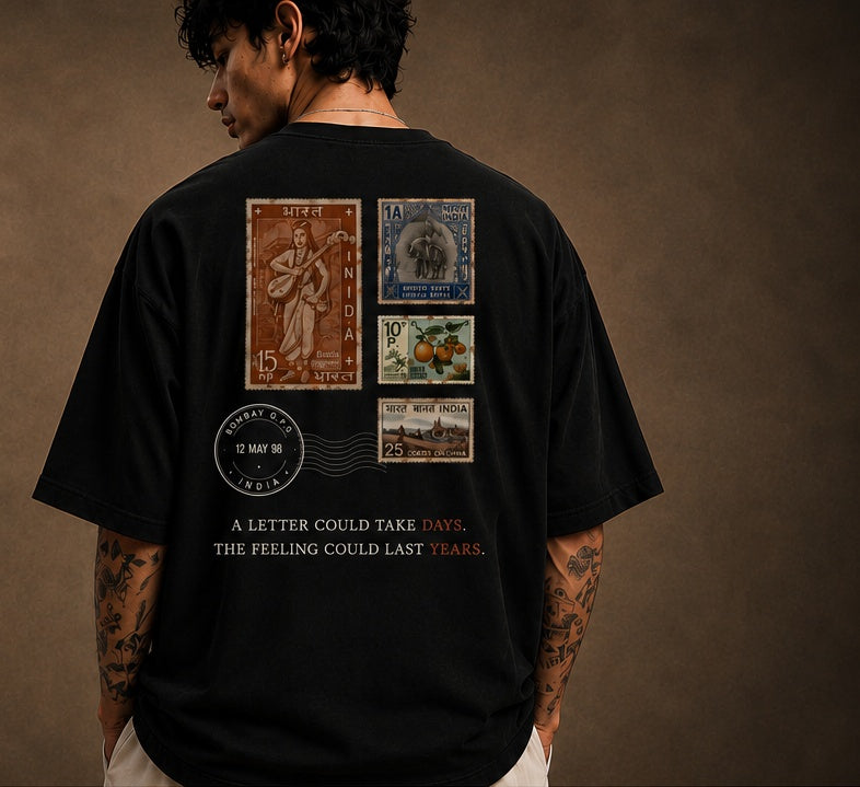 Stamps (टिकट) T-shirt, black, back