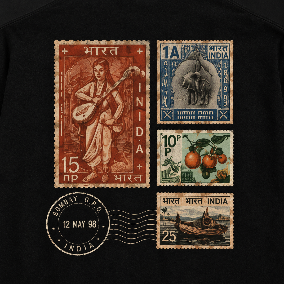 Stamps T-shirt, black, back stamps