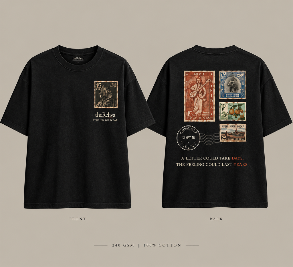 Stamps T-shirt, black, front and back