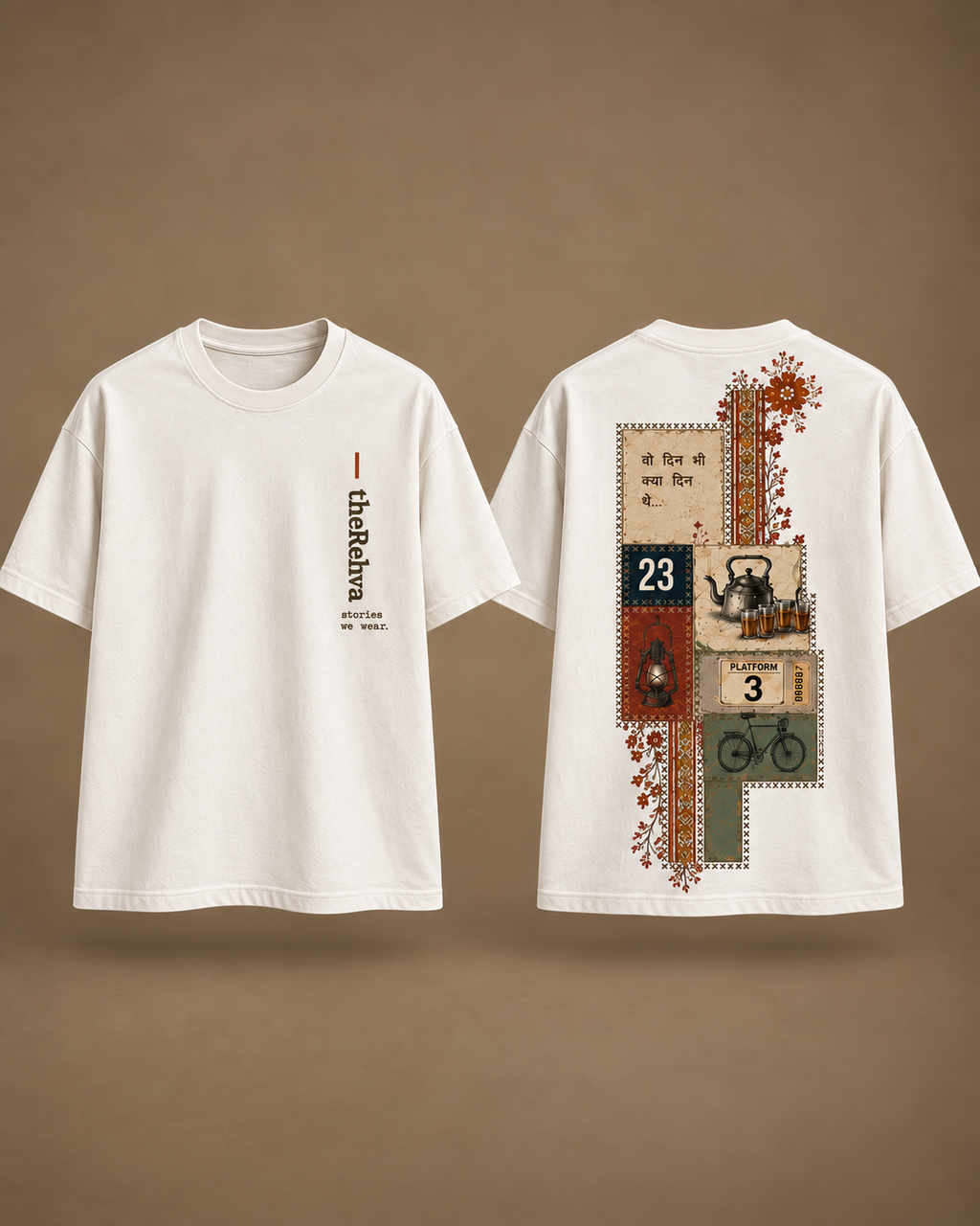 Yaadein T-shirt, white, front and back